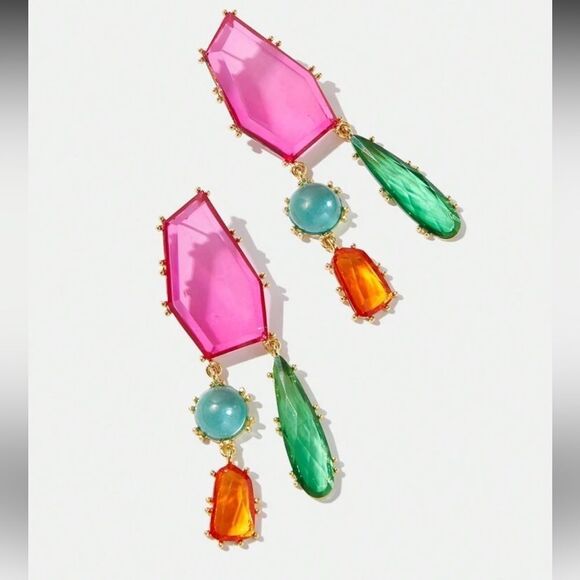 Colorful Geometric Drop Earrings A1327 - Picture 1 of 6